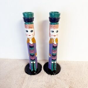 VINTAGE Susan Paley By Ganz Pair of Vintage Decorated Lady Candlestick Holders